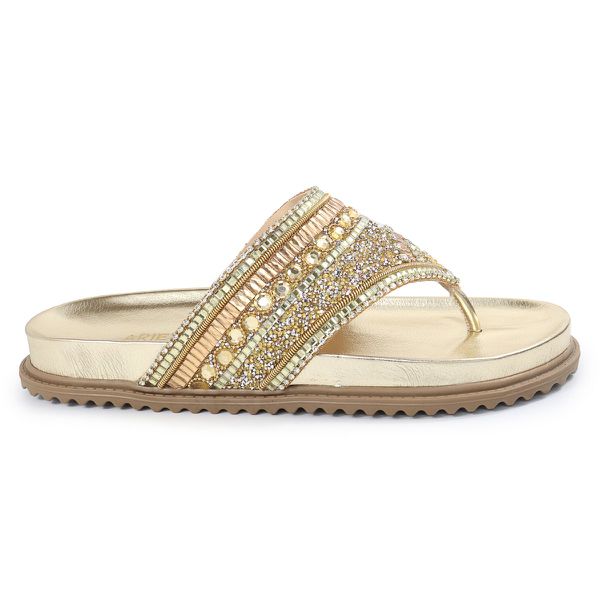 Rasteirinha Feminina com Pedraria e Brilho Dourado