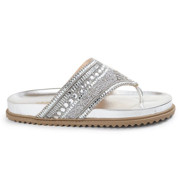 Rasteirinha Feminina com Pedraria e Brilho Prata