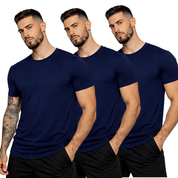 Kit 3 Camisetas Masculina Algodão Basica - Azul