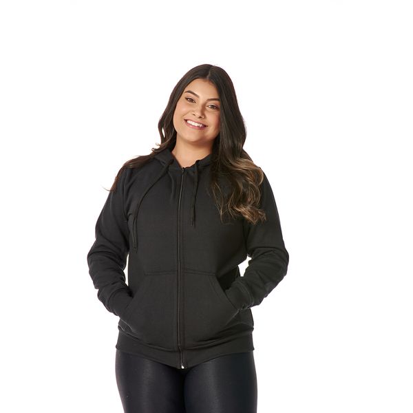 Moletom Feminino Preto com Capuz e Zíper 