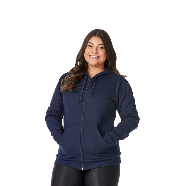 Moletom Feminino Azul Marinho com Capuz e Zíper 