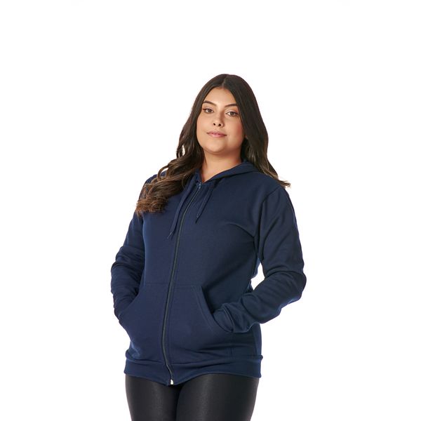 Moletom Feminino Azul Marinho com Capuz e Zíper