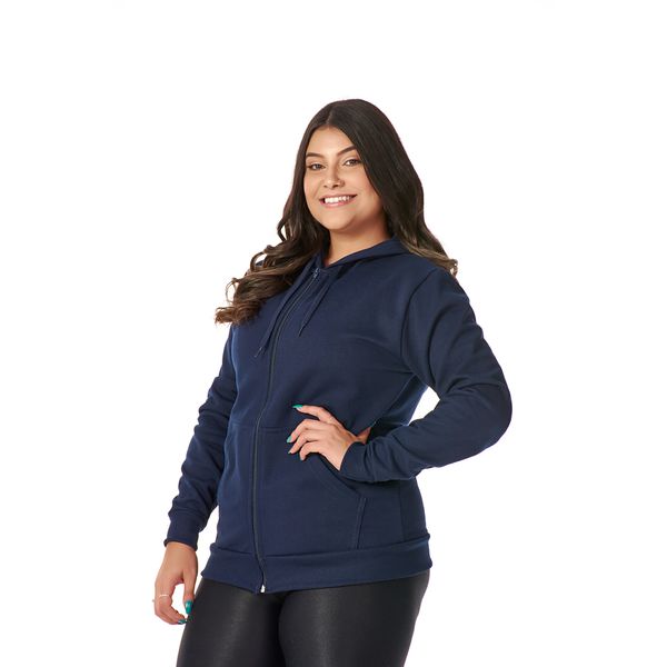 Moletom Feminino Azul Marinho com Capuz e Zíper