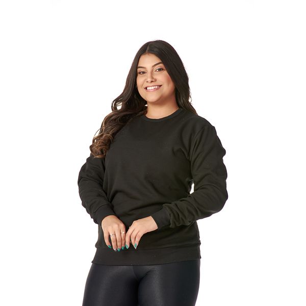Moletom Feminino Gola Careca Preto