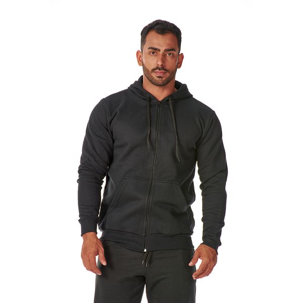 Moletom Masculino Preto com Zíper e Bolso Canguru 