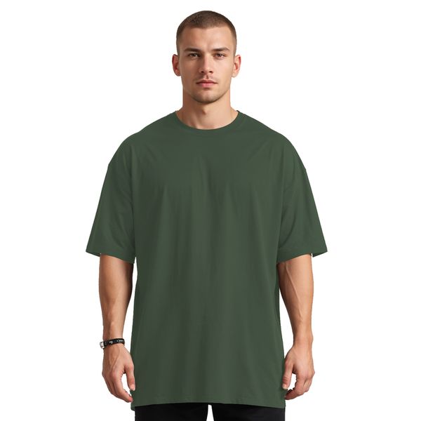 Camiseta Oversized Comum Lisa Elegante Verde Militar