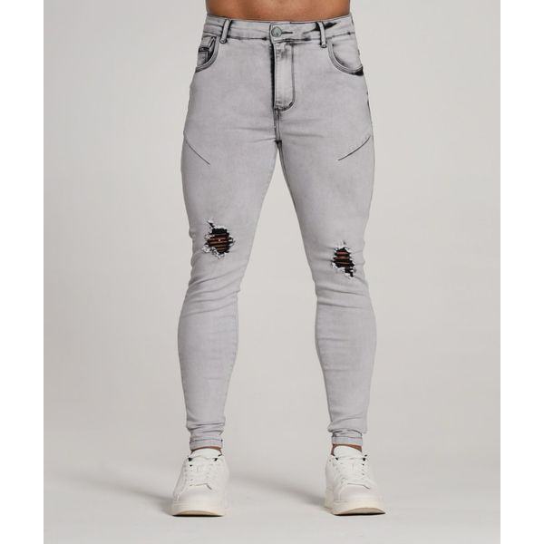 Calça Cinza Marmorizada Skinny Rasgada Masculina Codi Jeans