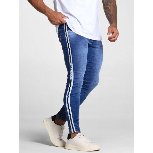 Calça Jeans Skinny Faixa Lateral Com Devorê Destroyed CODI