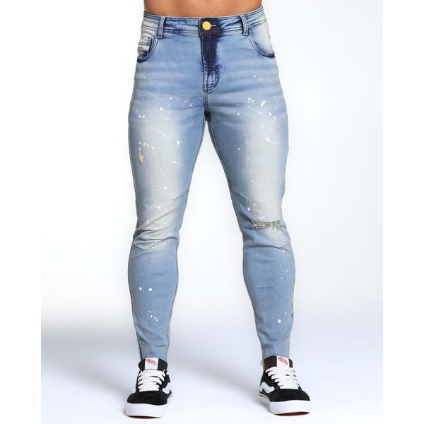 Calça Jeans Skinny Sky Clean Destroyed Respingos Tinta CODI JEANS