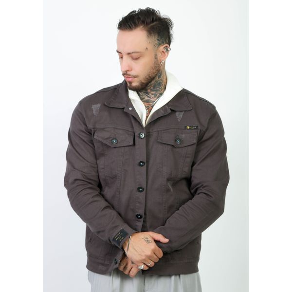Jaqueta Jeans Slim Cinza Escuro Masculina Austin Club Premium