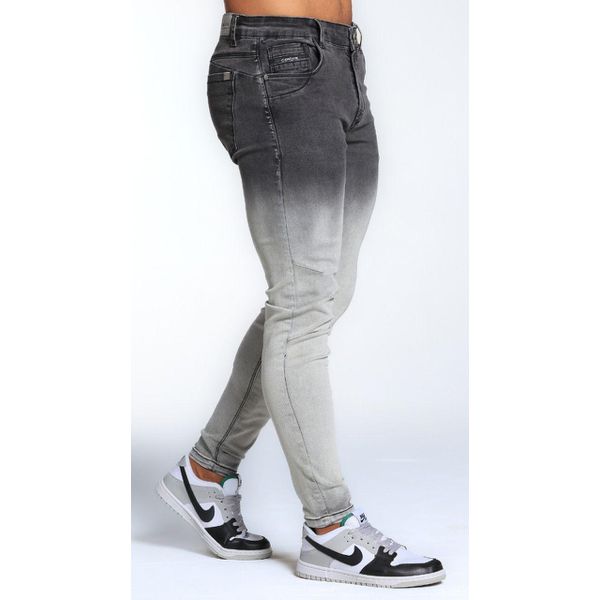 Calça Jeans Cinza Marmorizada Degrade Skinny Recortes Premium