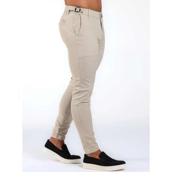 Calça Alfaiataria Masculina Skinny Com Ajuste Regulagem Cós Bege