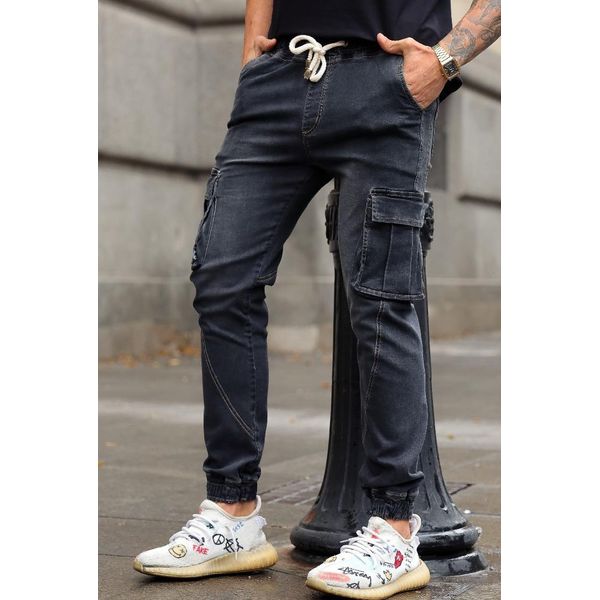 Calça Jeans Jogger Cargo Skinny Punho Elástico Codi Jeans Cinza