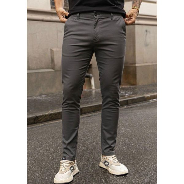 Calça Social Sarja Alfaiataria Cinza Masculina Slim Premium