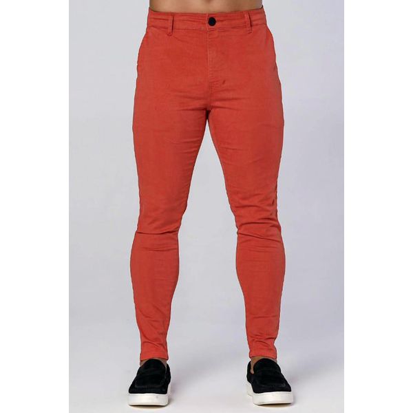 Calça Sarja Alfaiataria Skinny Laranja Páprica Codi Jeans