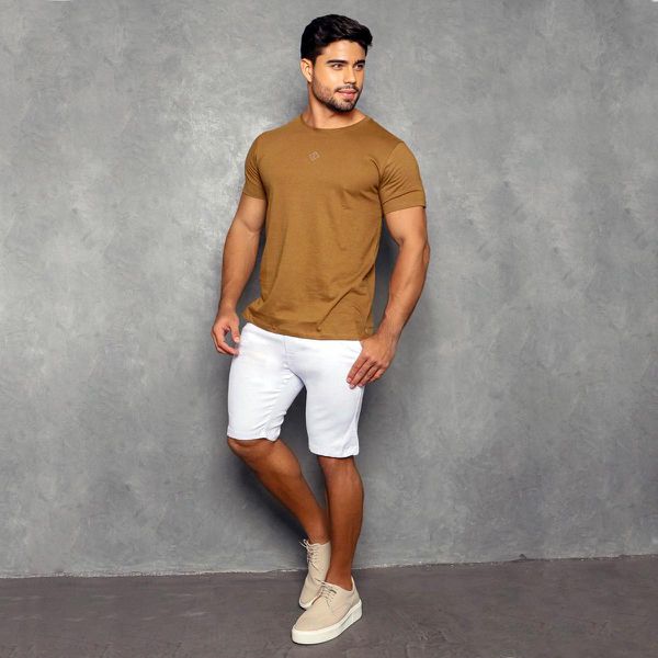 Bermuda Alfaiataria Skinny Branca Casual Premium Masculina