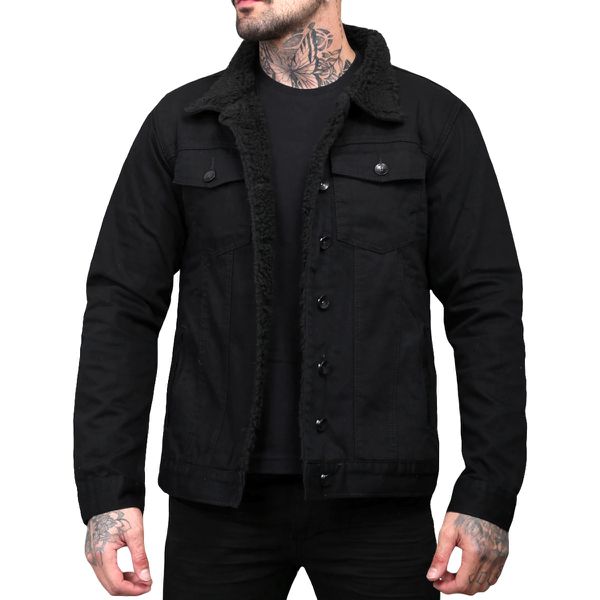 Jaqueta Trucker Sherpa Forro Pelinho Masculina Preta Forrada