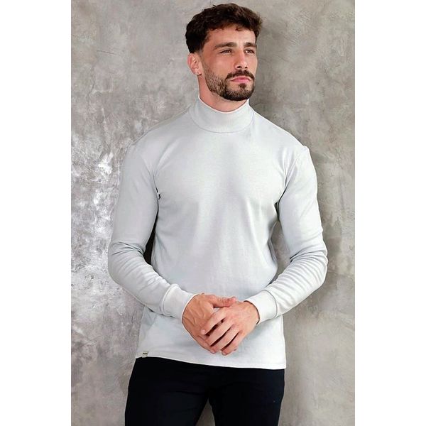 Manga Longa Gola Alta Masculina Suedine Gola Role Slim Fit