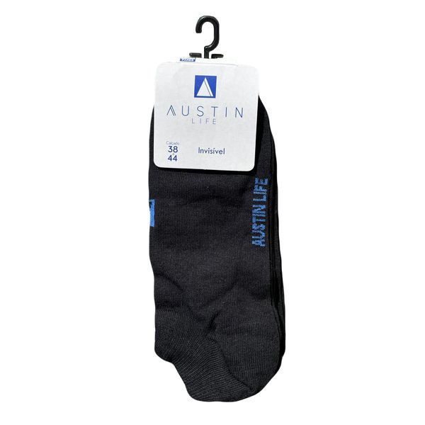 Kit Com 3 Meias Invisível Soquete Unissex Cor Preto