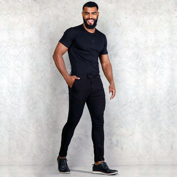 Calça Alfaiataria Italiana Slim Social Risca Giz Masculina