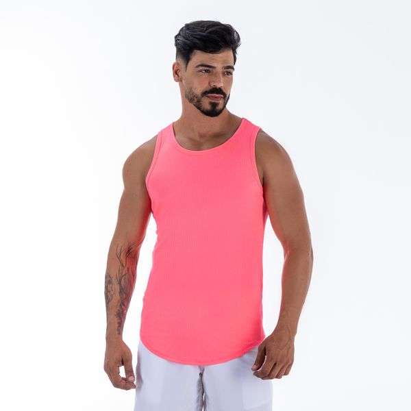 Regata Long Fit Malha Canelada Estilo Americano Slim Neon