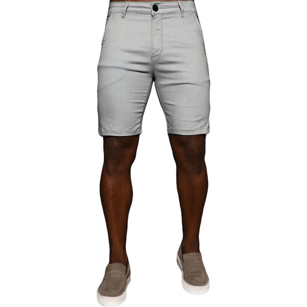 Bermuda Chino Alfaiataria Básica Cinza Skinny Masculina