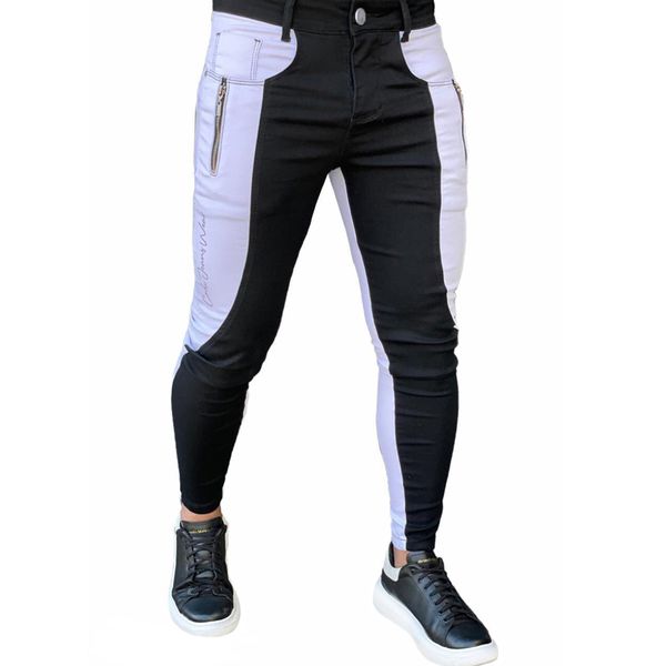 Calça Bicolor Skinny Preta e Branco Com Zíper Codi Jeans