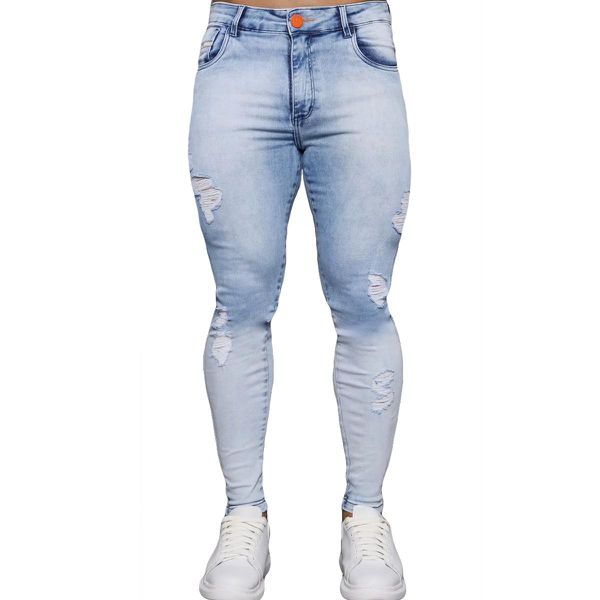Calça Jeans Skinny Destroyed Rasgos Detalhes Devore no Laser