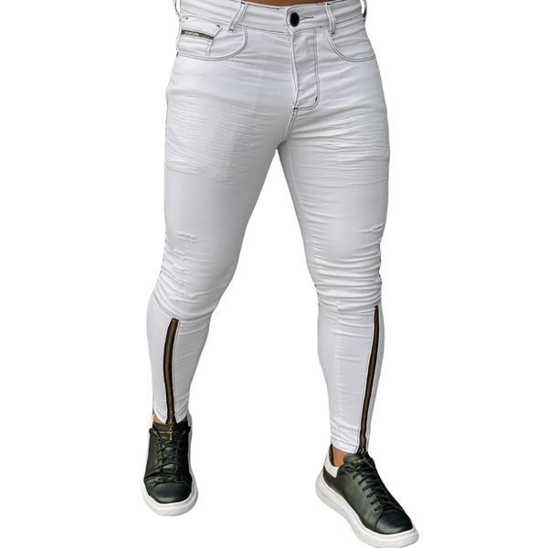 Calça Branca Skinny Zíper Frontal Canela Masculina CHIEREGATO OUTLET
