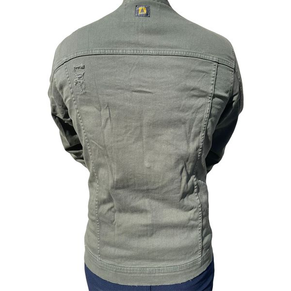 Jaqueta Destroyed Sarja Jeans Verde Musgo Slim Masculina
