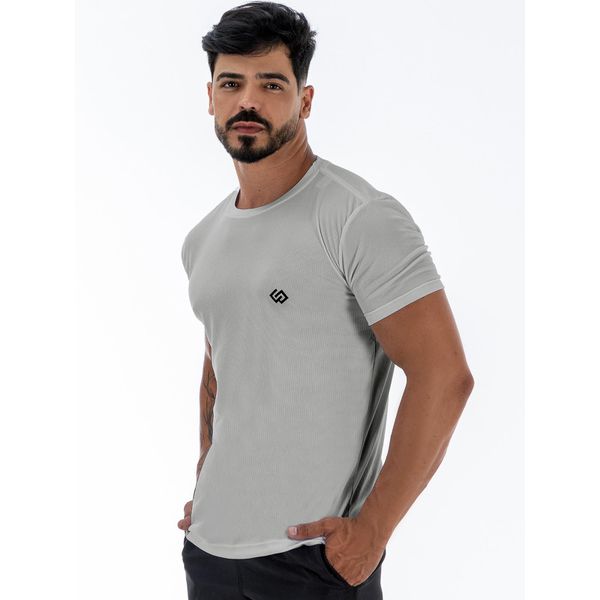 Camiseta Dry Esportiva Slim Manga Curta - Cinza
