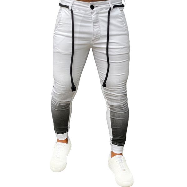 Calça Branca Masculina Skinny Com Detalhes Escritos Premium