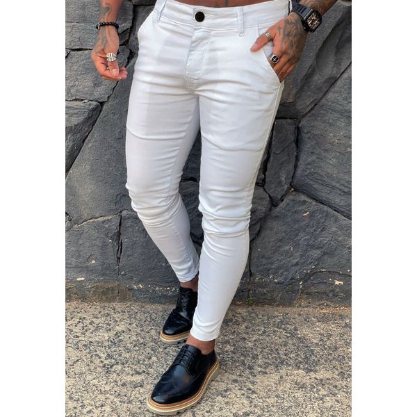 Calça Alfaiataria Sarja Branca Skinny C/ Elastano Premium