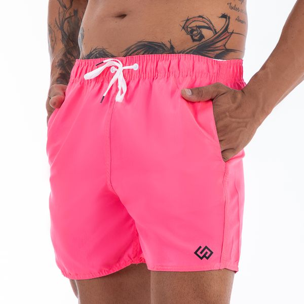 Short Praia Tactel Rosa Pink Neon Liso Masculino Premium