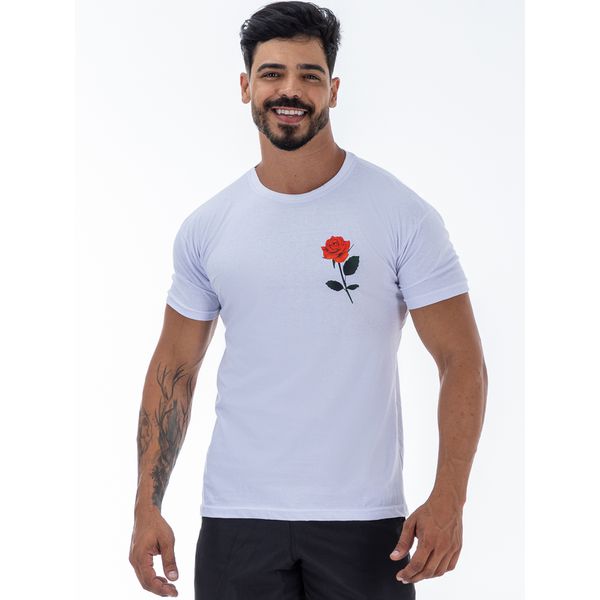 Camiseta T-Shirt Estampada Rosa Floral Vermelha - Branco