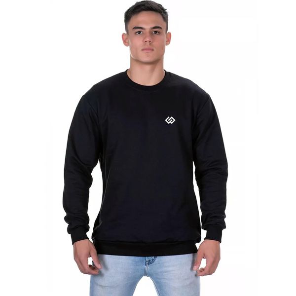 Moletom Blusa De Frio Gola Careca Estampa Básica Lisa Blusão - Preto