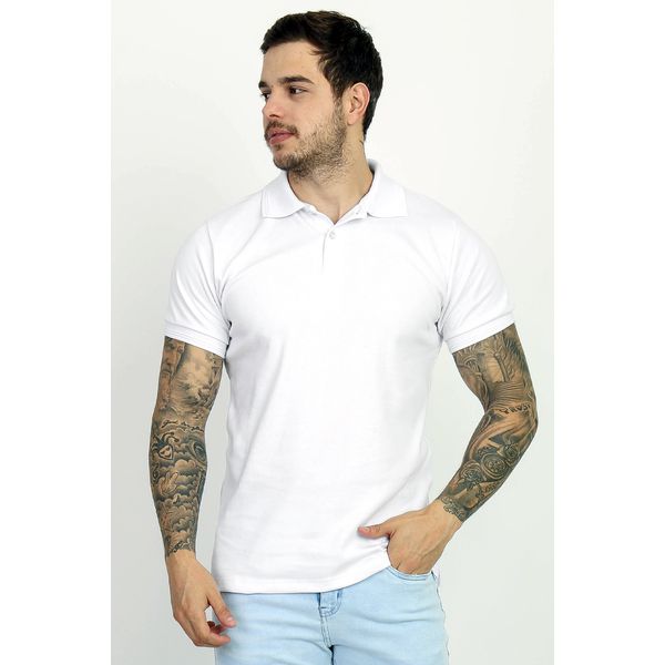 Camisa Polo Branca Slim Masculina Lisa Malha Cotton Premium