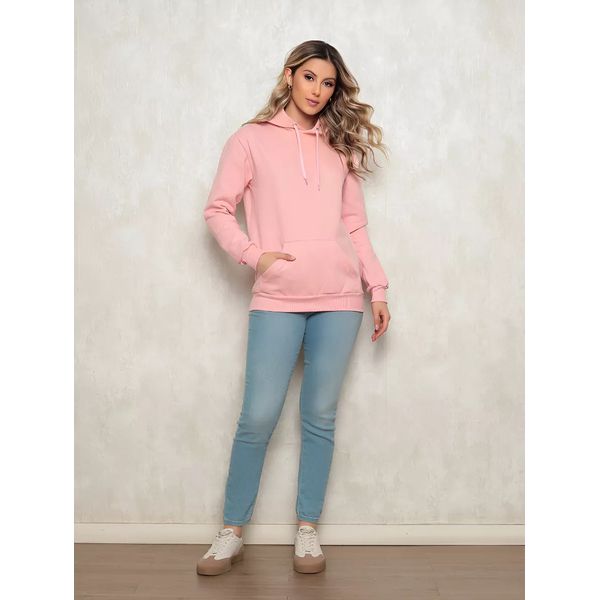 Moletom Liso Canguru Blusa De Frio Com Capuz Flanelado Rosa
