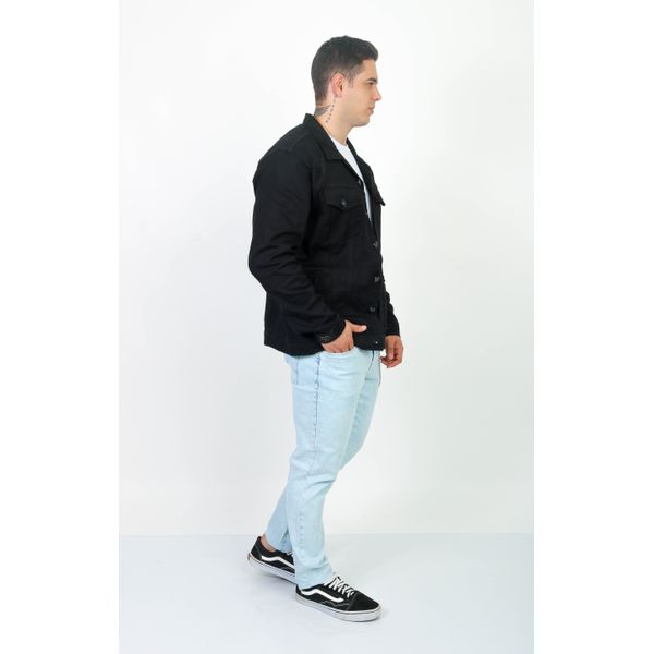 Jaqueta Jeans Preta Destroyed Detalhe Premium Masculina Slim
