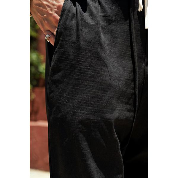 Calça Baggy Alfaiataria Linho Masculina Folgada Casual Preta
