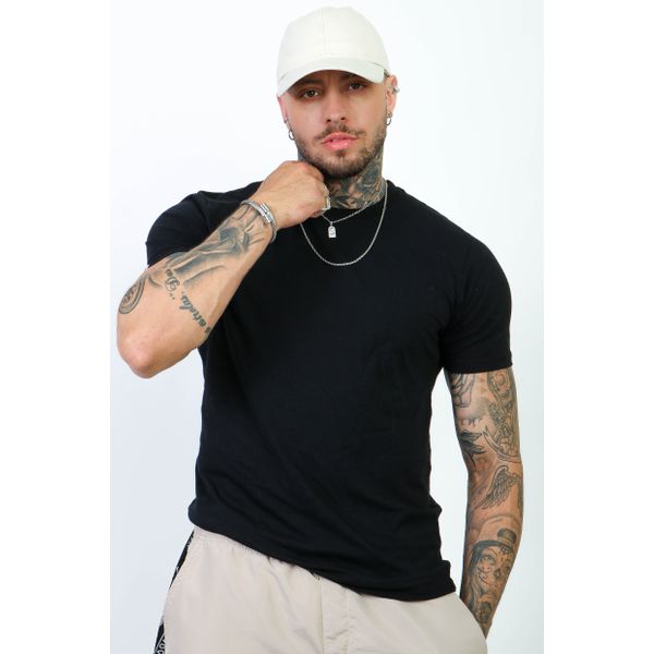 Camiseta Slim Masculina Com Elastano Malha Egipcia Premium Preto