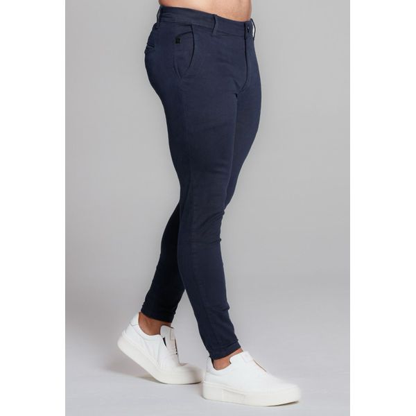 Calça Alfaiataria Skinny Acetinada Sarja Azul Marinho Homem