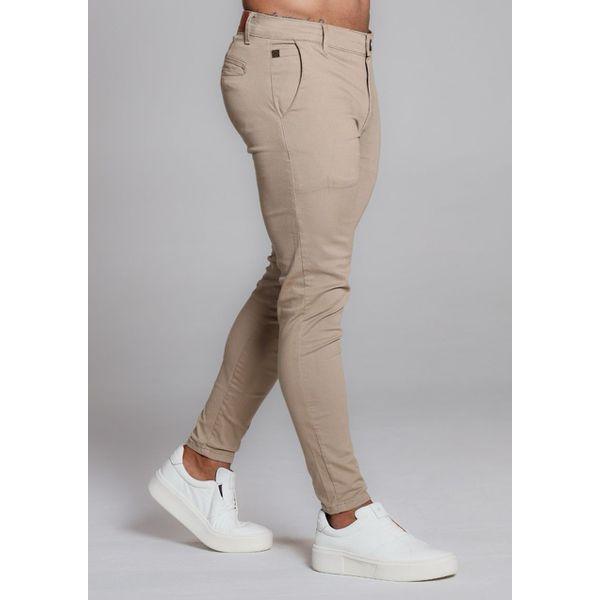 Calça Alfaiataria Sarja Cáqui Skinny Com Elastano Masculina