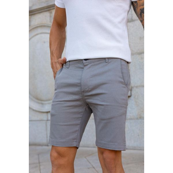 Bermuda Chino Alfaiataria Básica Cinza Skinny Masculina