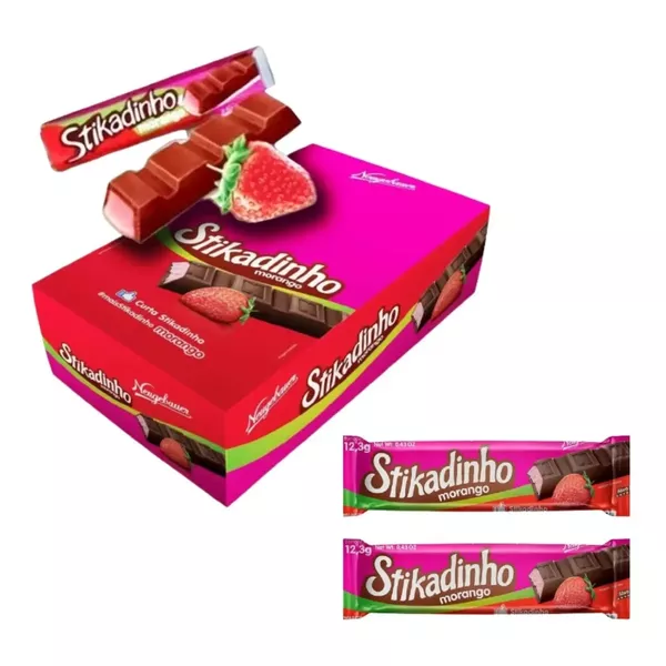 BOMBOM STIKADINHO MORANGO COM 32 UNIDADES DE 12.3G NEUGEBAUER - 103763 - CHOKDOCE
