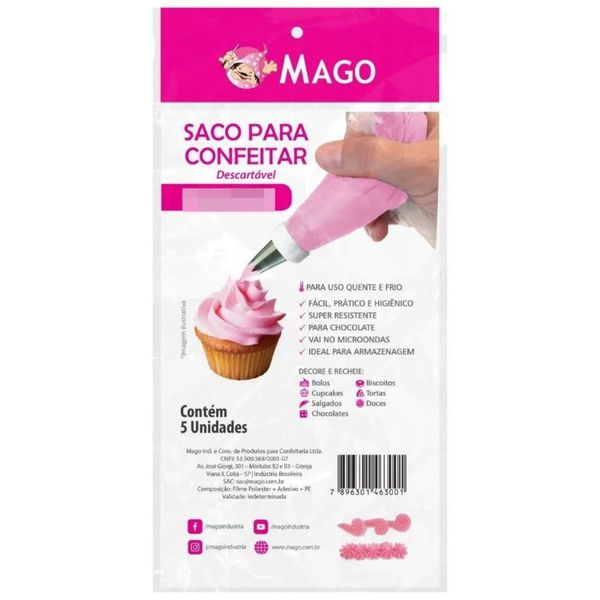 SACO DE CONFEITAR DESC M COM 5 UNIDADES DE 22X34 MAGO - 336406 - CHOKDOCE