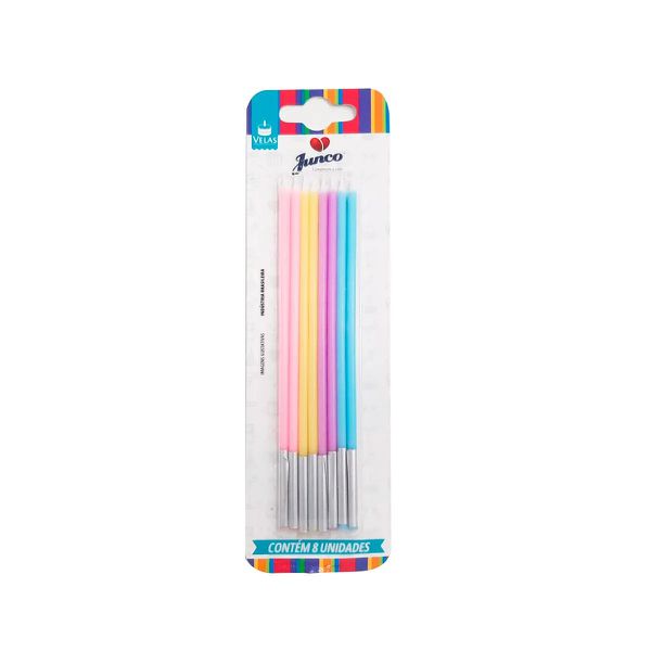 VELA PALITO GRANDE CANDY COLORS IMPORT COM 8 UNIDADES JUNCO - 719698 - CHOKDOCE