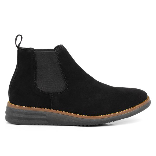 Botina Couro Sintético Camurça Chelsea Preto Comfort