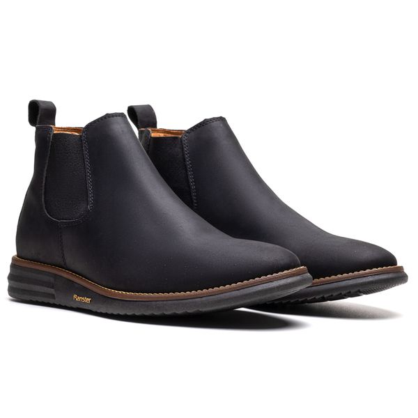 Botina Couro Rústico Preta Comfort