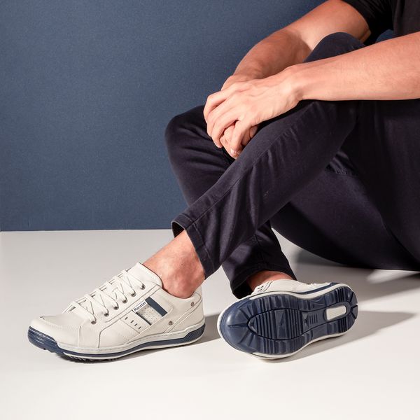 Sapatênis Masculino Couro Gelo/Azul Comfort Ranster Comfort